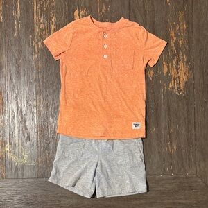 OshKosh B'gosh 3T Orange Crush Henley Shirt and Gravel Grey Pocketed Shorts, EUC